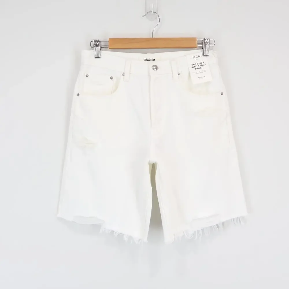 Madewell The Essex Long Baggy Short Tile White Size 26 NWT